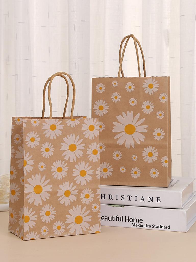 StoBag, Daisy Flower Paper Gift Tote Bags, for Birthday, party, wedding supplies, Reusable Paper, Packing Goodies, 12/30pcs