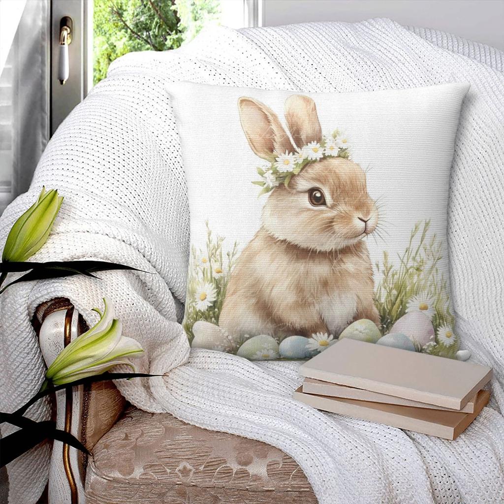 Pillow Cover Vintage Easter Bunny Egg Graphic Cushion Cover Vintage Pillow Case For Office Car Home Decorative Pillowcases