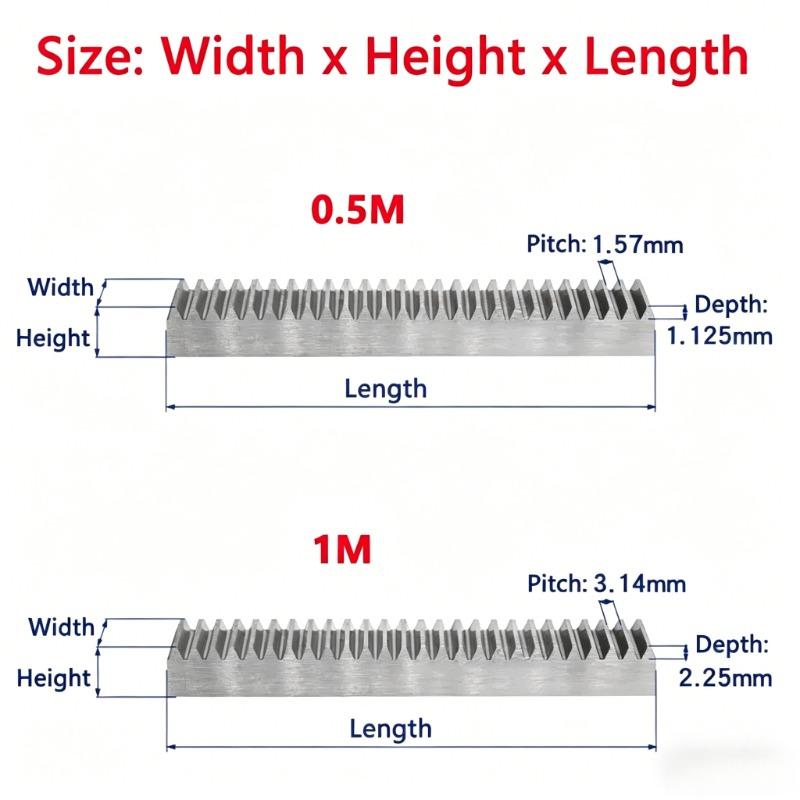 0,5M 1M Edelstahl 304 Zahnstange 0,5 1 Modul Geradeverzahnung Antriebszahnstange Länge 200/300/500mm 5x5 5x8 5x10-15x15 Zahnstange