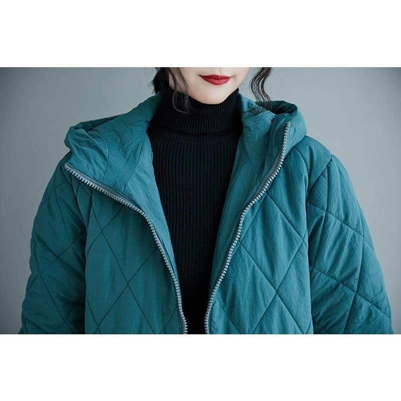 Women's Plaid Hooded Cotton Jacket, Winter Wear, Mid-Length, Thick Pocketed Zipper Coat, Plus Size.