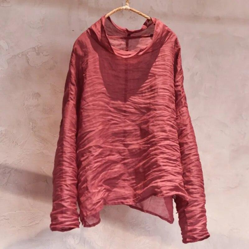 Johnature Dame Genser T-skjorter Langermet Ensfarget Vår T-skjorter Vår Dame Casual Løse T-skjorter