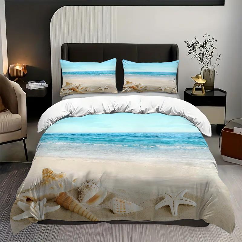 

Sea Star Shell Sea Conch Beach Print Duvet Cover Summer Beach Hawaiian Tropical Style Quilt Cover Soft Comfortable Bedding Cover 135x200cm 2pcs