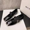 Fashion New Fashion Buckle Belt Flats Woman Luxury Metal Square Toe Leather Shoes Elegance Low Heels Ladies Party Dress Shoes