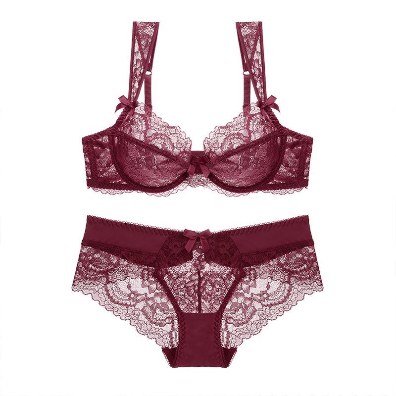 Lace Ultra-thin Transparent Women's Bra Set, Sexy Bra Breathable Underwear Set