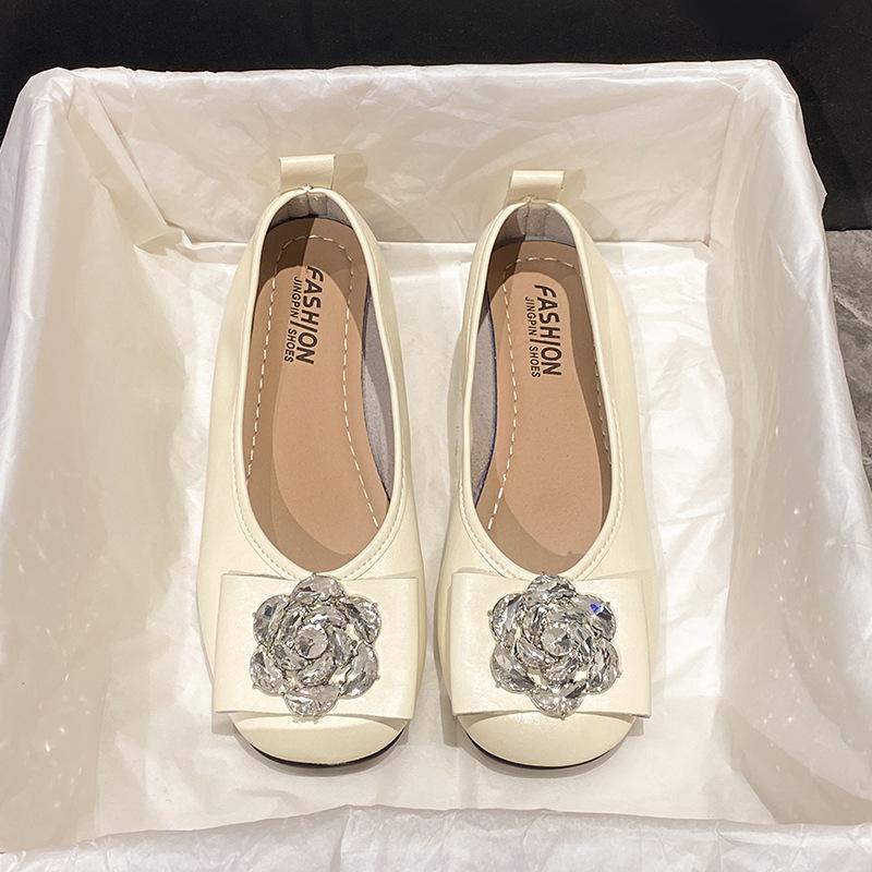 French High-end Square-head Rhinestone Single Shoes for Women's 2025 Spring New Gray Velvet Mary Jane Shoes