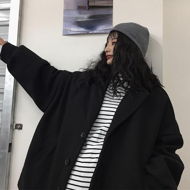 Ladies Woolen Coat Korean Version Harajuku Retro Loose Couple Thickened Quilted Woolen Coat