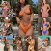 Einfarbiger Bikini Russischer sexy Dreiteiler Bikini Hohe Taille Internet-Berühmtheit Hottie Träger geteilter Badeanzug