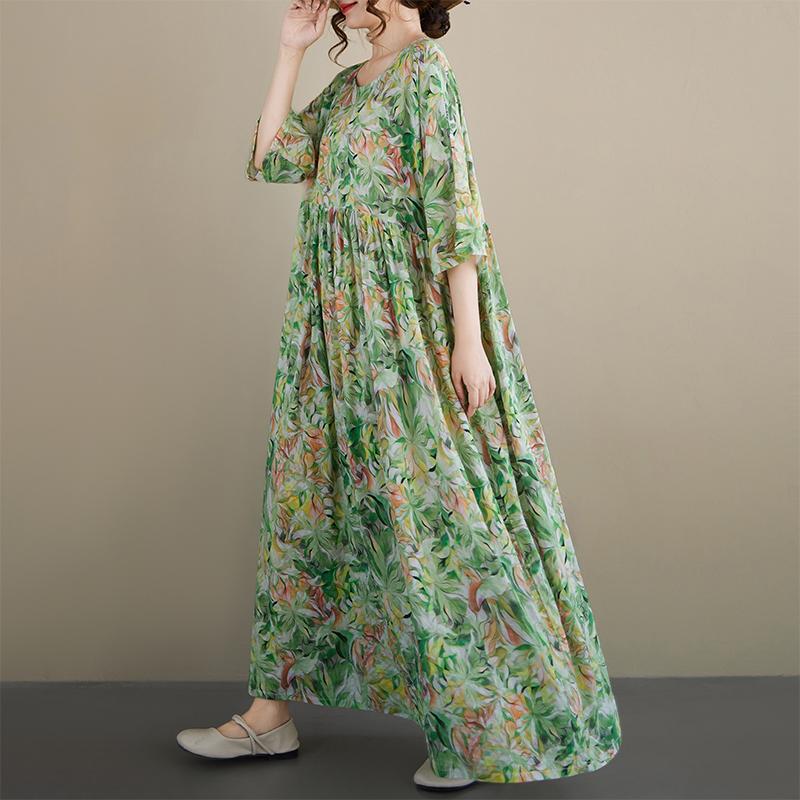 DIMANAF New 2026 Summer Beach Women Plus Size Lady Long Dress Loose Oversize Vintage Maxi Floral Print Cotton