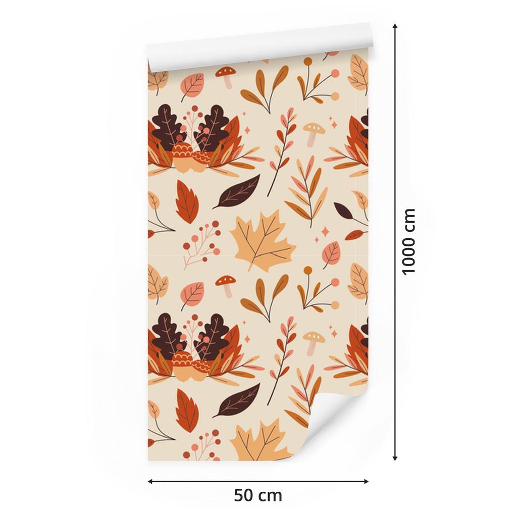 Dry Leaves Wallpaper Cream and Orange for Living Room and Bedroom 50x1000