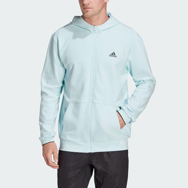 Adidas Aeroready Yoga Full-Zip Hoodie Striped Logo Print Sports Jacket Men Jacket Blue HM8050