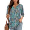 3/4 Length Sleeve Women's Tops Print Vintage Fashion Casual Loose With V Neck Plus Size Shirts Tops