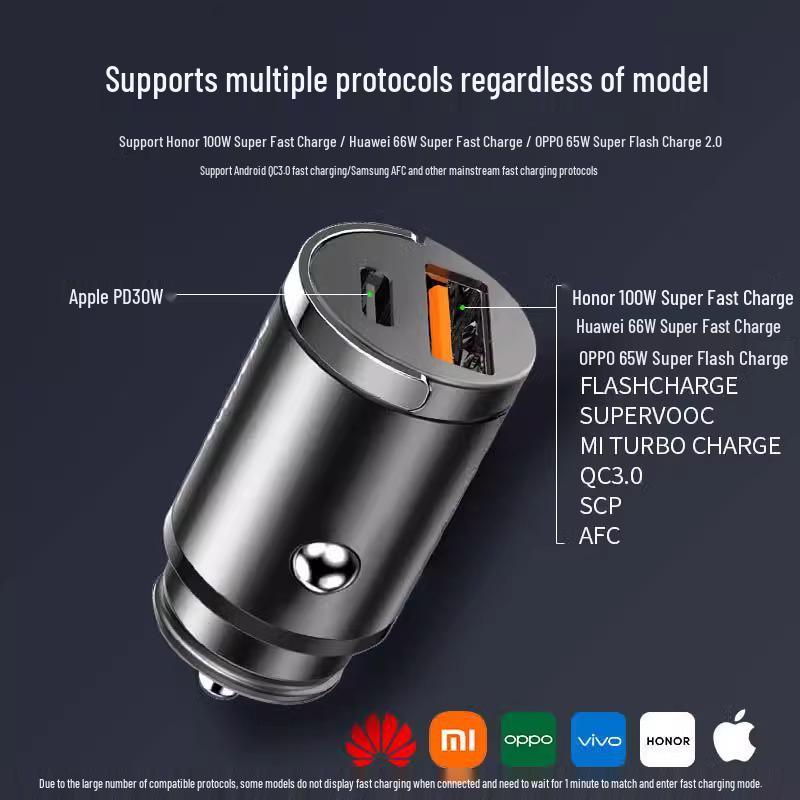 Unsichtbares 100W Autoladegerät für Apple & Huawei Superschnellladung mit Auto-Zigarettenanzünderadapter