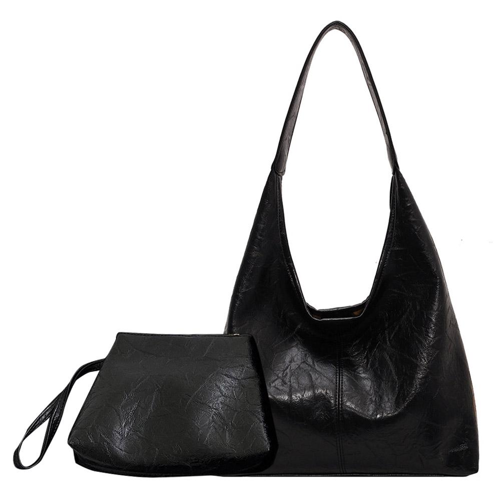 Women Leather Shoulder Bag Versatile Soft Underarm Bag Casual 2pcs Shoulder Bag and Handbag Set Satchel Hobo Bag Shopping Bag