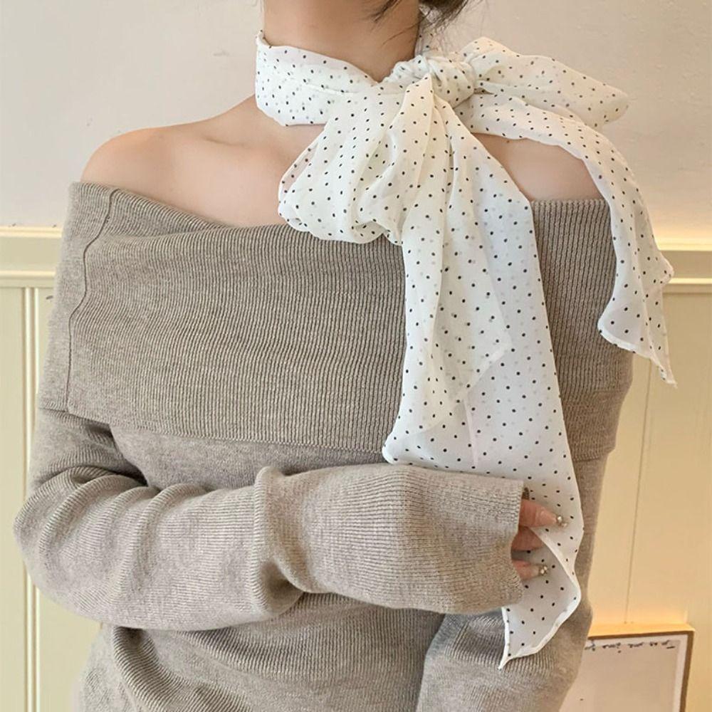 Printed Scarf Headband Ribbon Long Scarves Elegant Polka Dot Scarf Bag Decoration