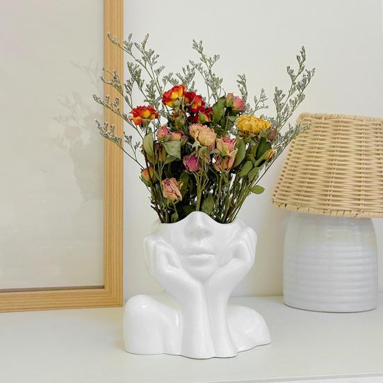 Abstract Face Shape Flower Pot Colorful Decorative Vase Ornament Hand-Painted Design Plant Pot Indoor Home Decor