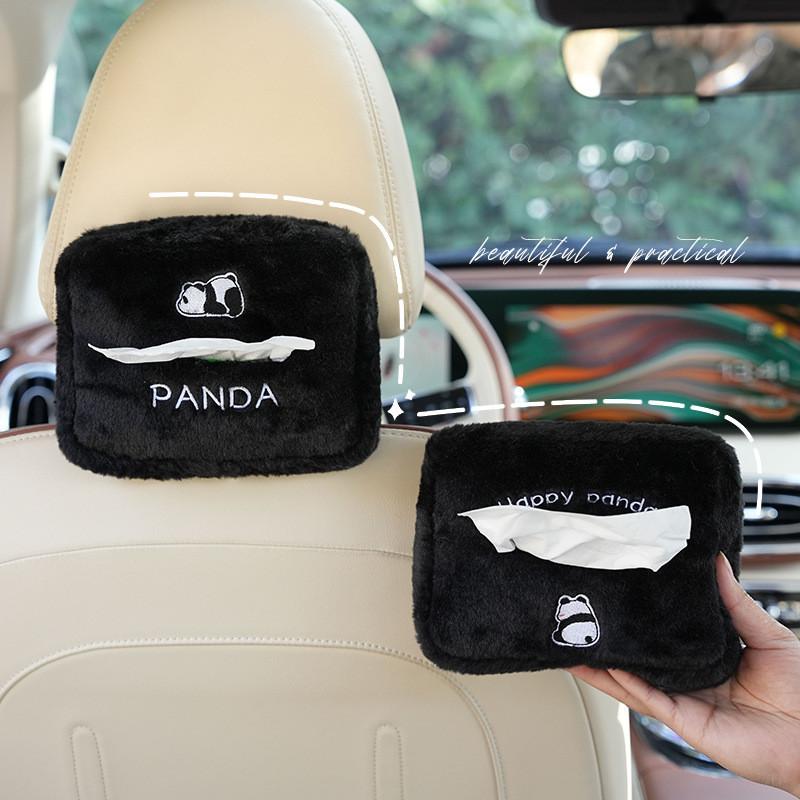 Adorable Panda Car Tissue Holder Versatile Car Storage Solution Fabric Plush