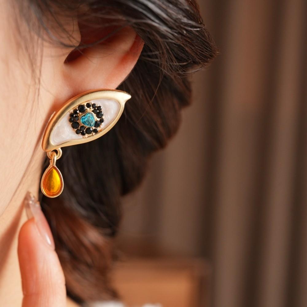 Pleated Crystal Devil's Eye Earrings Devil's Eye Vintage Long Drop Earrings  Girls