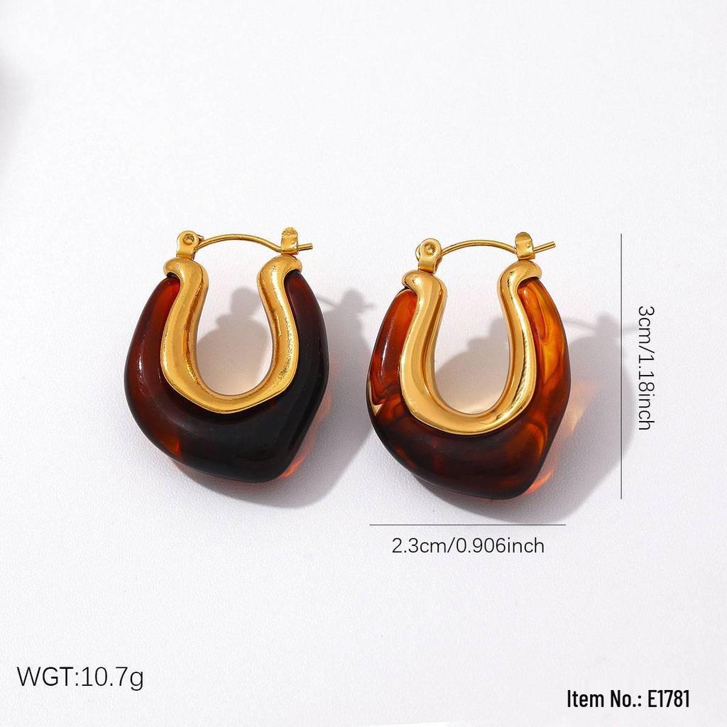 Vintage Amber Gradient Flower & Heart Stainless Steel Stud Earrings with Sun Pattern