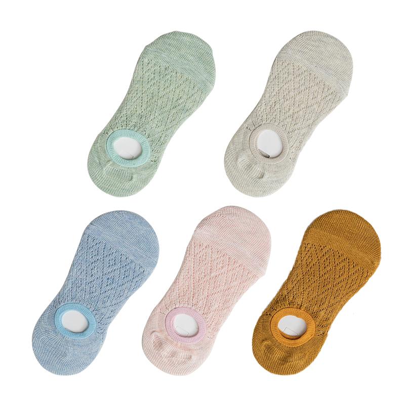 5 Pairs Summer Women's Mesh Cotton Socks Solid Color Silicone Invisible Boat Socks Silicone Non-slip Ankle Socks Deodorant Antibacterial Socks