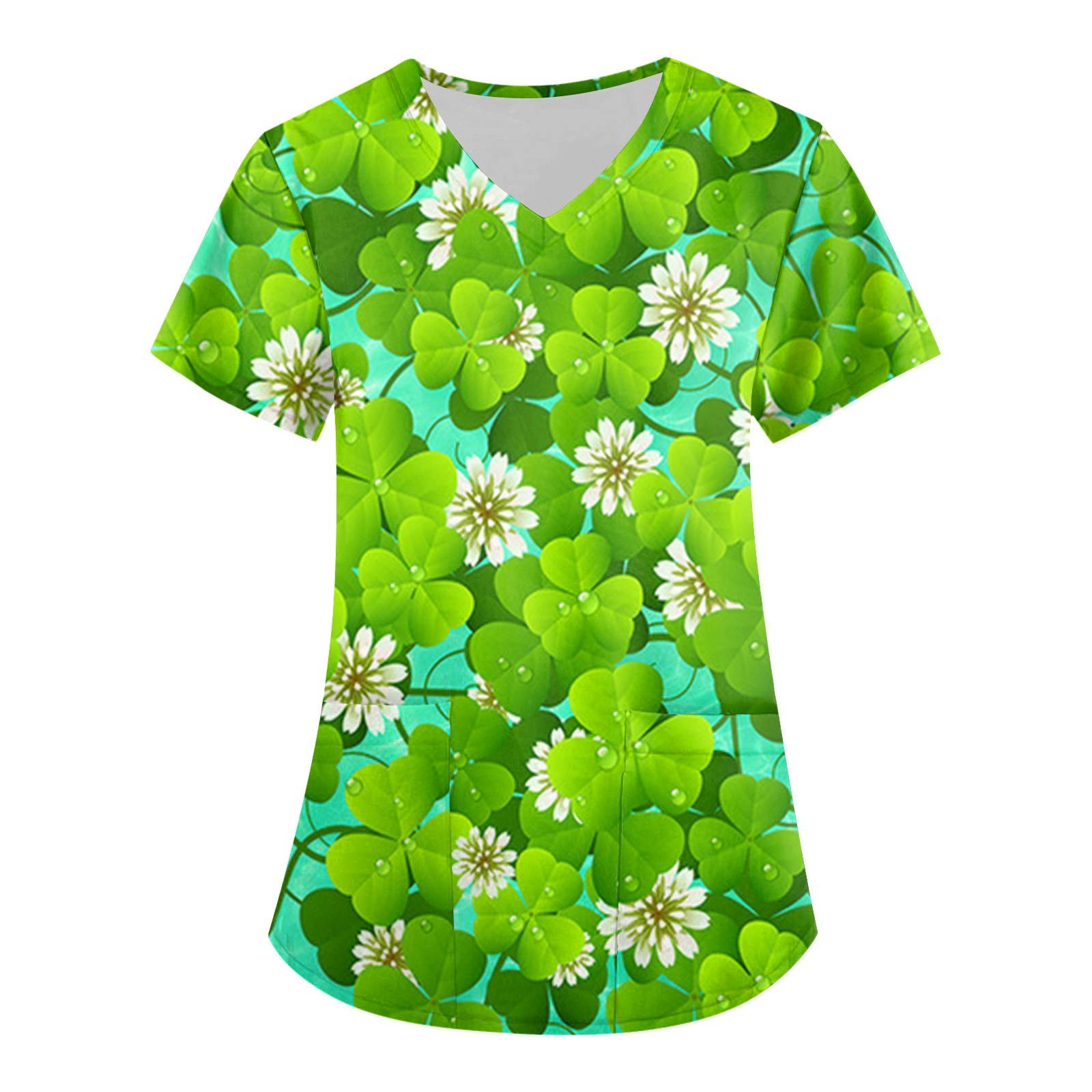 

Женская модная рабочая одежда с v-образным вырезом, короткими рукавами и карманами St. Топы с принтом ко Дню Святого Патрика XXXXXL разноцветный