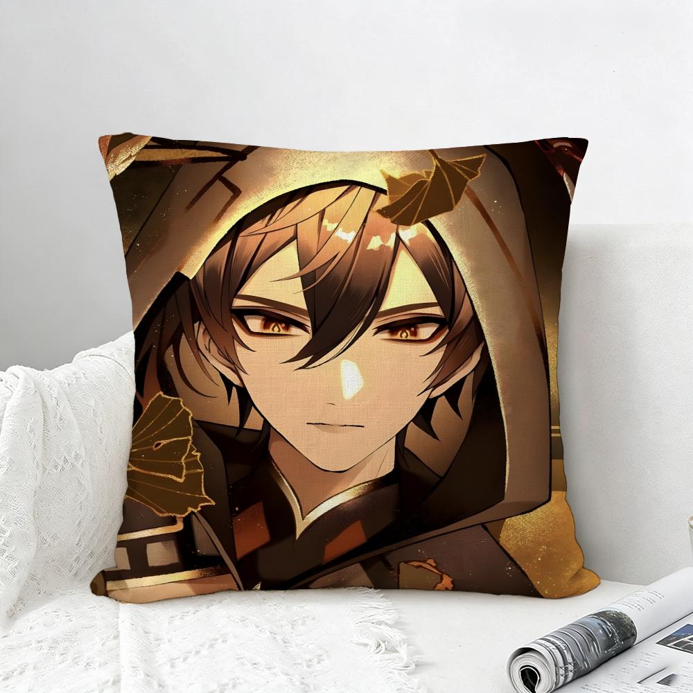 Game Genshin Impact Zhongli Cushion Cover Natural Linen Pillowcase Set AllinOne Decor for Sofa Bedroom Chair