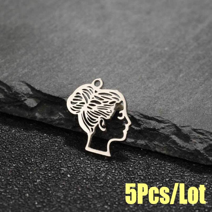 Abstract Human Face Pendant Necklace - Stainless Steel Cartoon Girl Design
