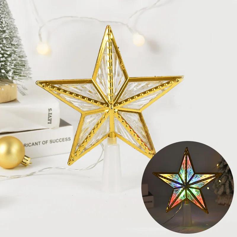 Christmas Tree Top Star Light Battery Powered Glowing Christmas Decorations Xmas Tree Ornaments Navidad New Year Natal Noel