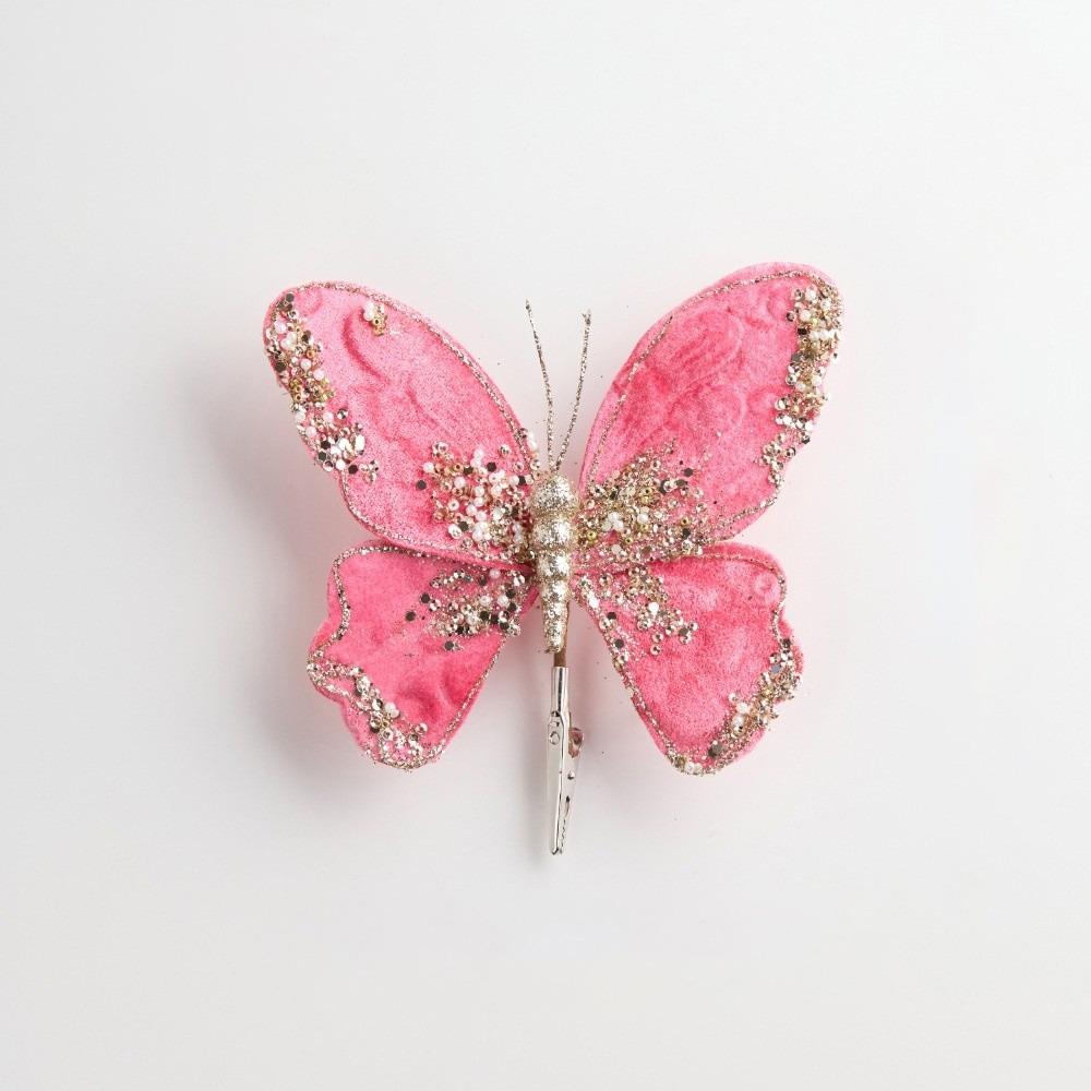 Sparkling Artificial Butterfly Clip Flocking Butterfly Decor Holiday Tree Decor