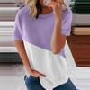 Women's Casual Fashion Short-Sleeved Stitching Round Neck Pullover Thin T-shirt