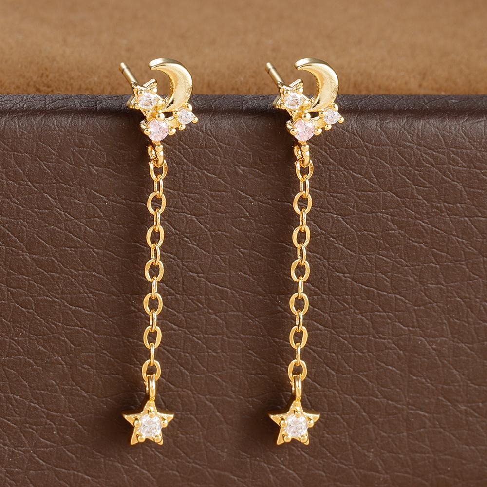 Vintage Crystal Zirconia Stainless Steel Earrings for Women Fashion Star Pendant Ear Piercing Earring Bridal Wedding Jewelry