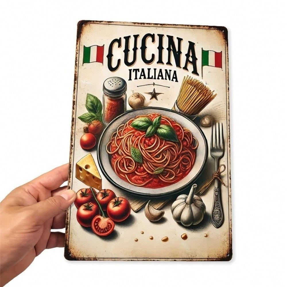 Retro Carbonara Pasta Metal Wall Sign, Vintage Kitchen Bar Plate