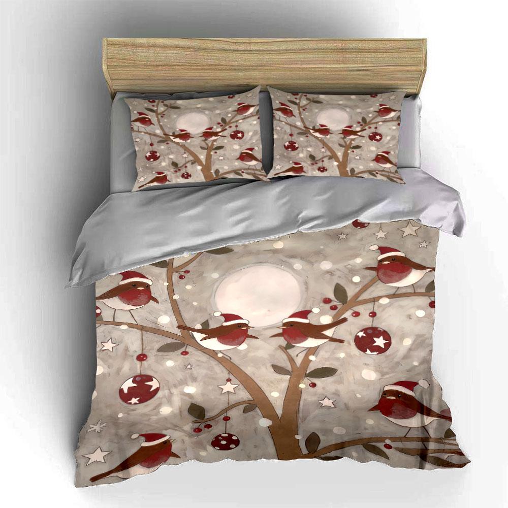Christmas Bird Festive Decor Set Soft Comfortable Duvet Cover Bedding Set Included 1*Duvet Cover & 2*Pillowcases, Gift