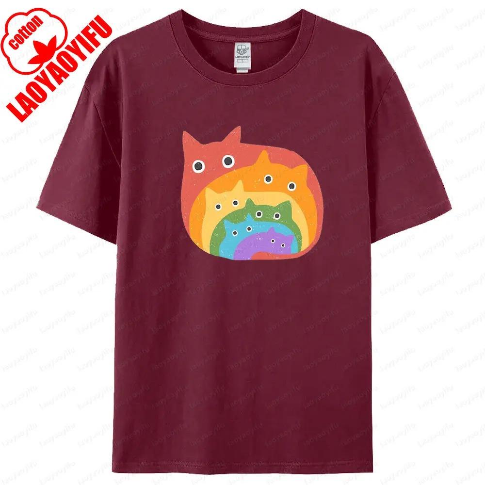 Rainbow Lgbt Cats T Shirt Gay Pride Month Unisex Tee Tops Men Women Universal Casual Summer Round Neck Cotton Short Sleeve