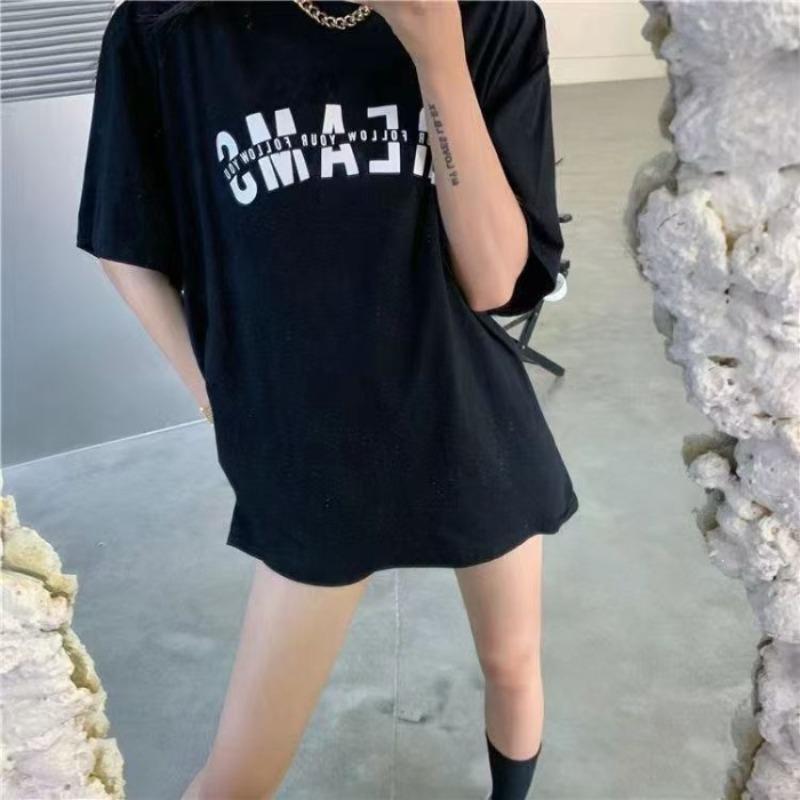 

Short-sleeved T-shirt, Loose Fitted Shirt, Short Sleeve Summer Korean-style Top 2XL чорний