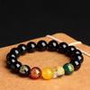 Black Obsidian Five-Way God of Wealth Bracelet for Men & Women, Good Luck Bead Jewelry, Birth Year Bracelet