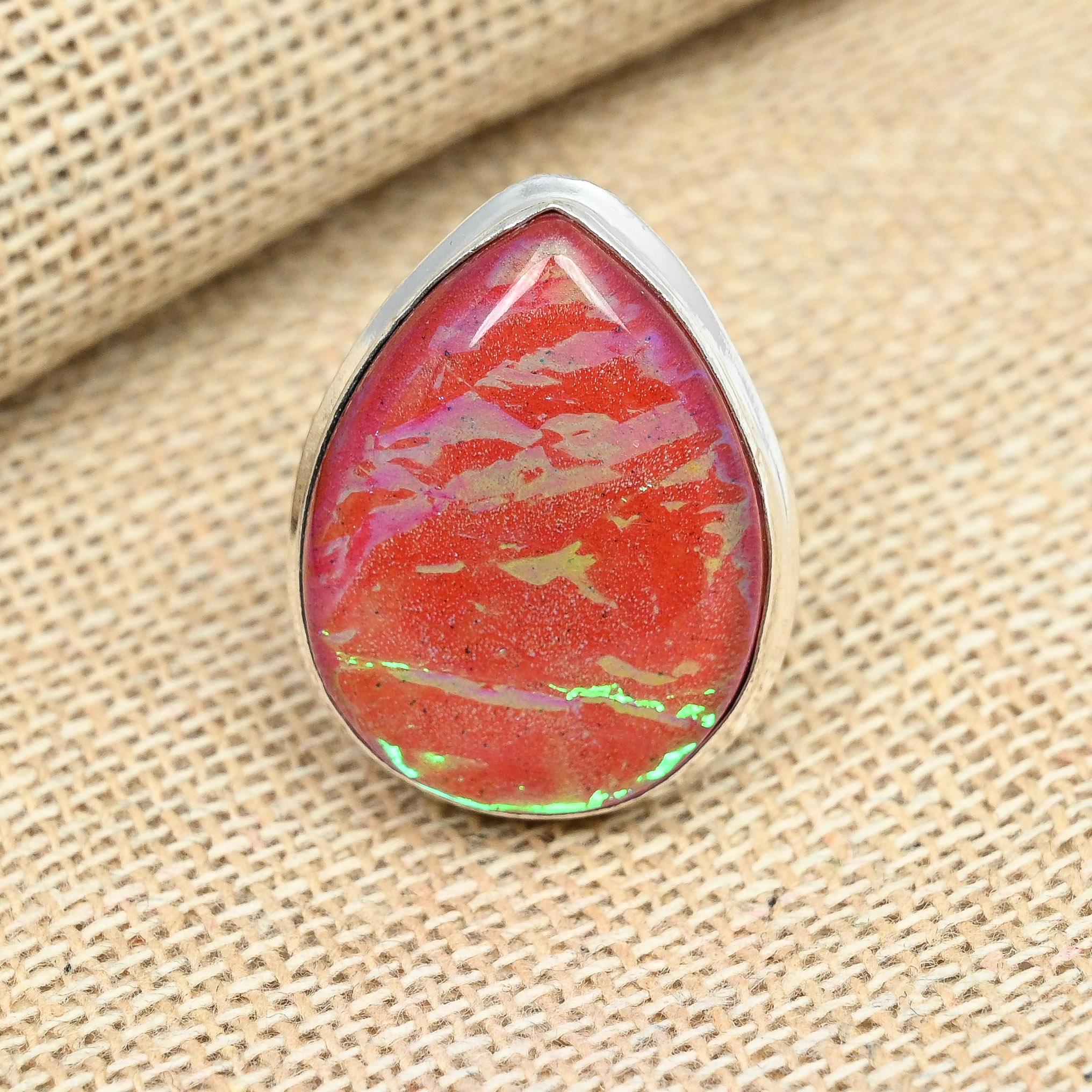 

Розовый австралийский тройной опал, драгоценный камень 925, твердое серебро, ювелирные изделия, кольцо ручной работы в форме груши 8 розовый