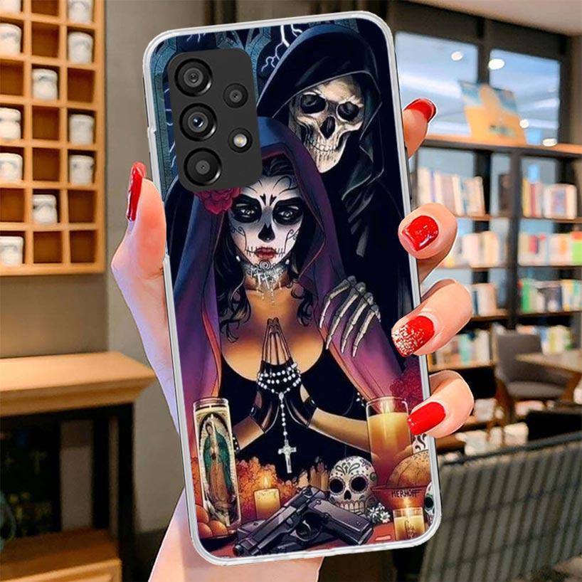 Catrina Beautiful Rose Girl Skull Phone Case For Samsung Galaxy A17 A37 A57 A16 A26 A36 A56 A15 A25 A35 A55 A14 A24 A34 A54 A13