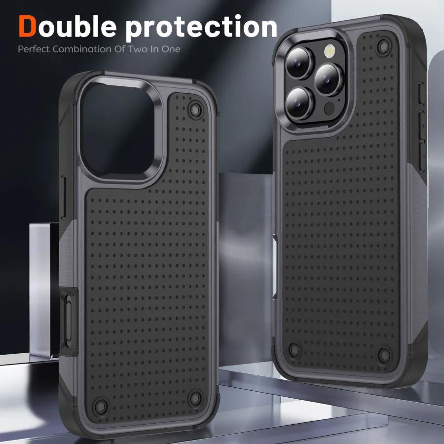 Luxury Military Hybrid Rugged Heavy-Duty Armor Shockproof Case for iPhone 15 14 Pro 11 12 13 Max Hard Plastic Frame Back Cover