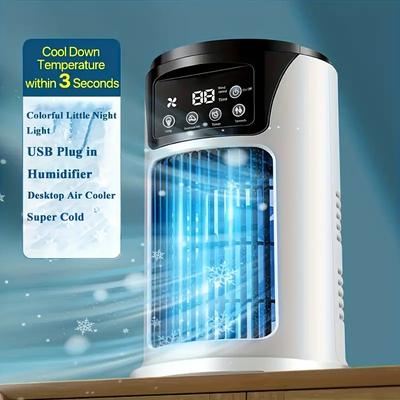 Personal Mini Conditioner, Household Air Cooling Fans, Desktop Fan Humidifier with Filter, Ambient Light, Timing and Atomizing Wind Speed Adjustment