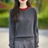 Retro Fashion Contrast Color Fake Two-piece Worsted Wool Knitted Cardigan for Women Loose Fashion Versatile Single-breasted Jacket