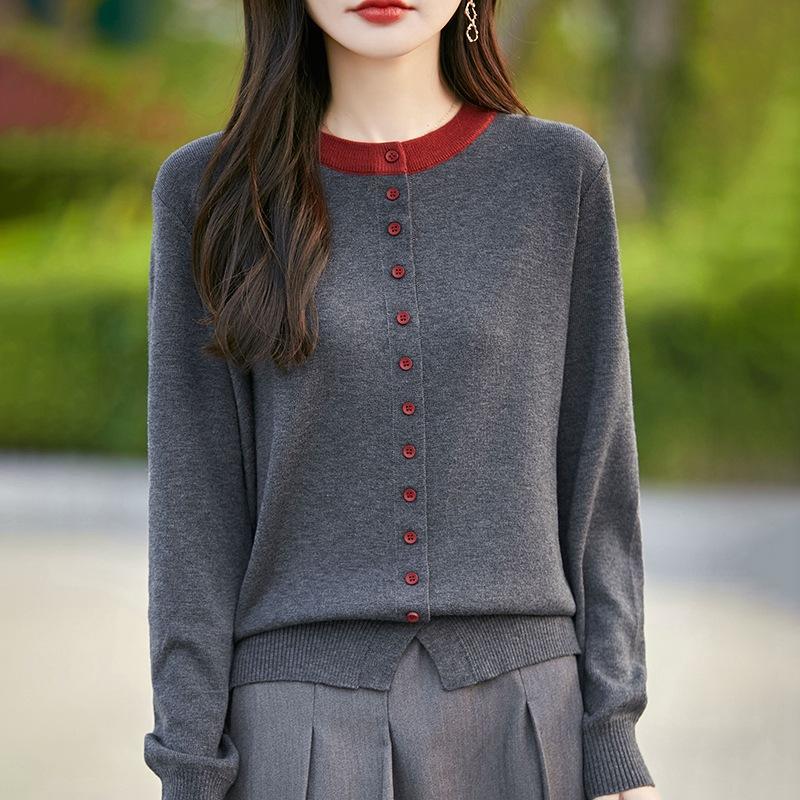 

Ретро Мода Контрастный Цвет Поддельный Двойка Камвольный Шерстяной Вязаный Кардиган для Женщин Свободный Модный Универсальный Однобортный Жакет XL