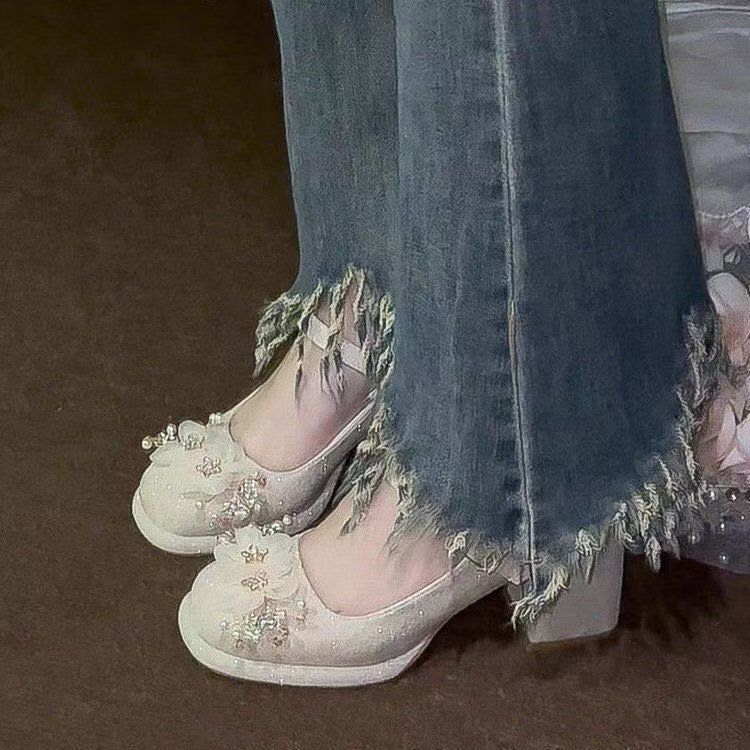 With Skirt Wedding Shoes Small Bridesmaids Thick Heels Women's Single Shoes 2025 Medium Heels Thick Heels Women's Mary Jane Single Shoes Women