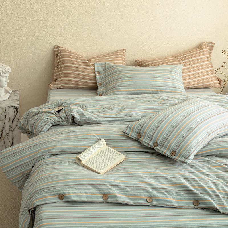 Double-Layer Plaid Bedding Set: All-Season Button-Down Stripe Duvet Cover, Student Dorm Bed Sheet, 3-Piece Set