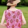 Elegant Sleeveless Dress for Women Plus Size Loose Vintage Print Long Dress Summer Middle-aged Women's Clothing