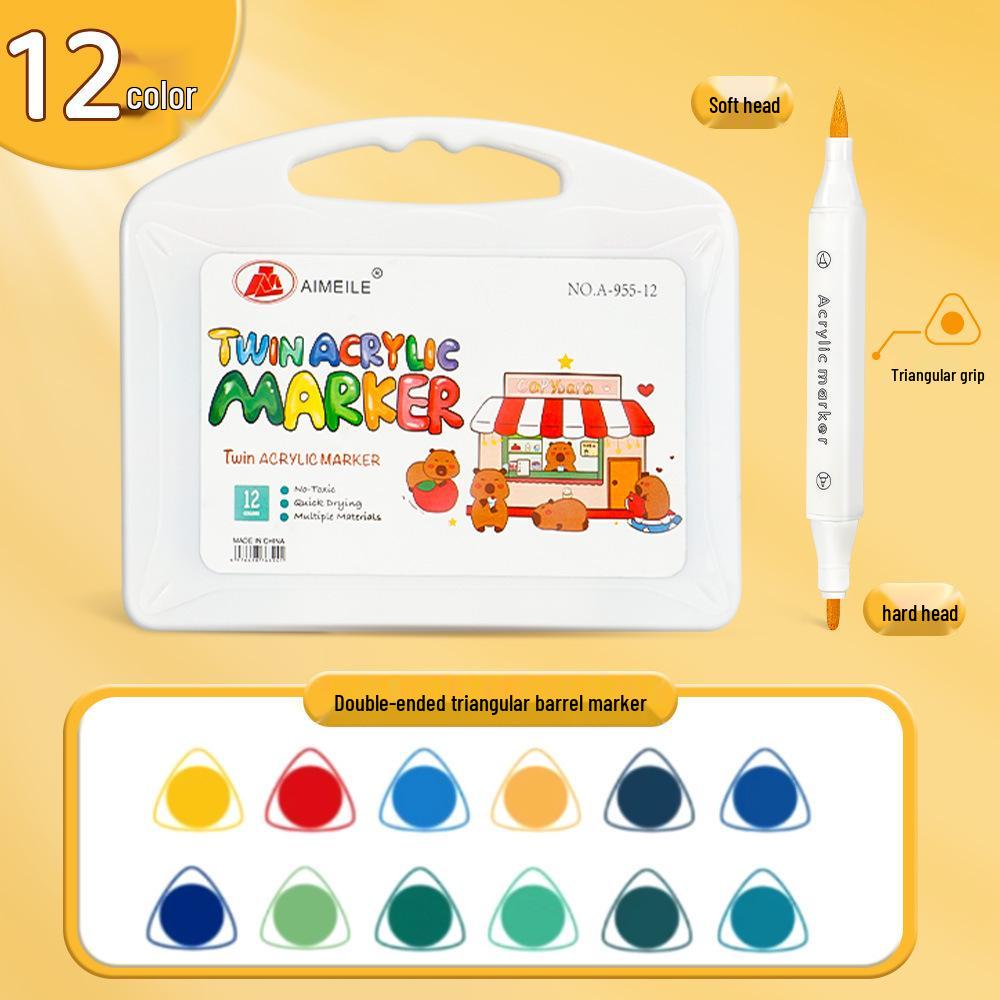 60-Color Double-Head Triangular Marker Set - Non-Bleeding, Stackable Watercolor Pens for Kids & Students