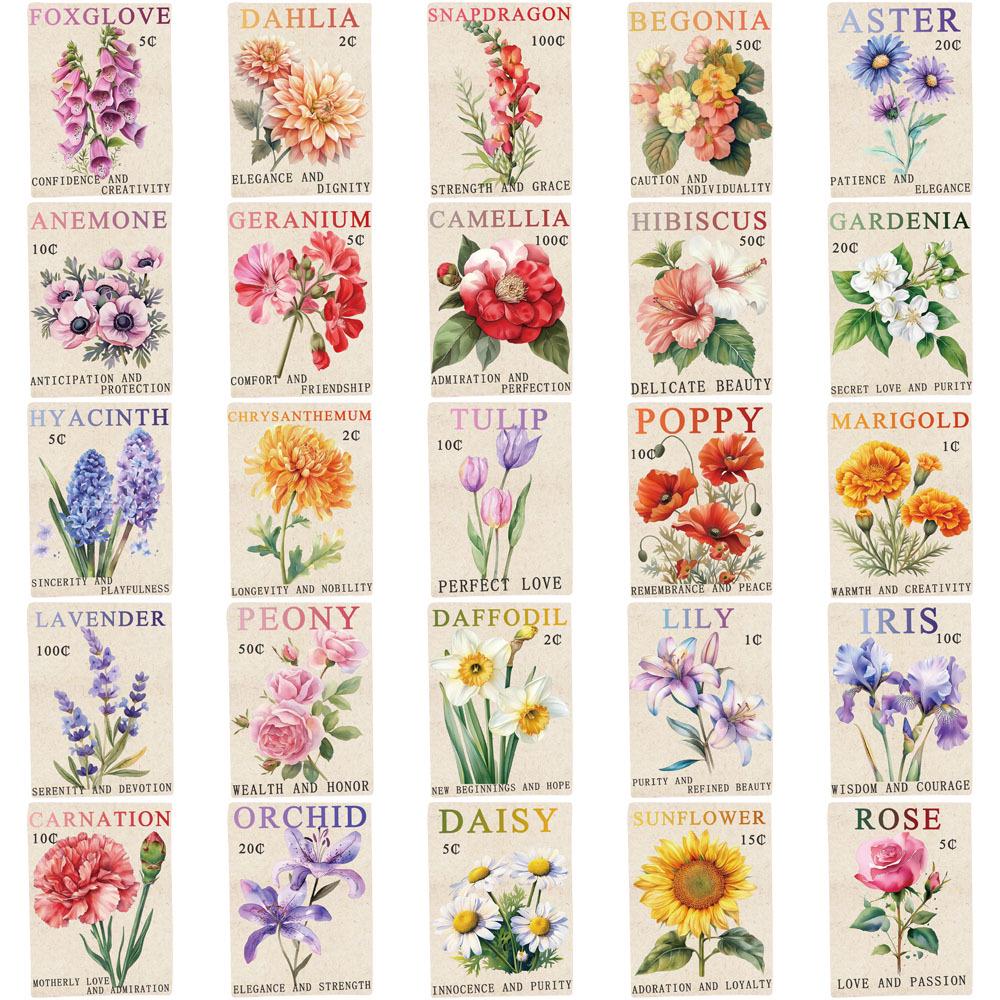 50-Pack Retro Floral Cartoon Stickers for DIY Decor - Phone, Notebook, Water Bottle