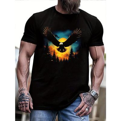 Taglie Europee Maglietta Pesante da Uomo - T-shirt Grafica Girocollo - Vestibilità Regolare Camicia Big & Tall per Outfit Casual e Formali - Top Nero Girocollo