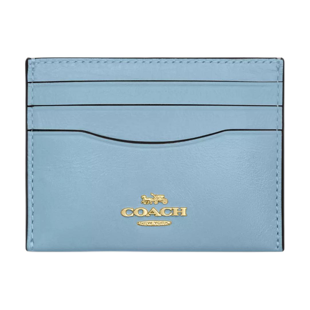 

Coach Slim Wallet 10 Metal Brand Letter Logo Shiny Pleated Leather Card Holder Regular Women wallets Light-Blue CBL81-IMPOW Light Blue
