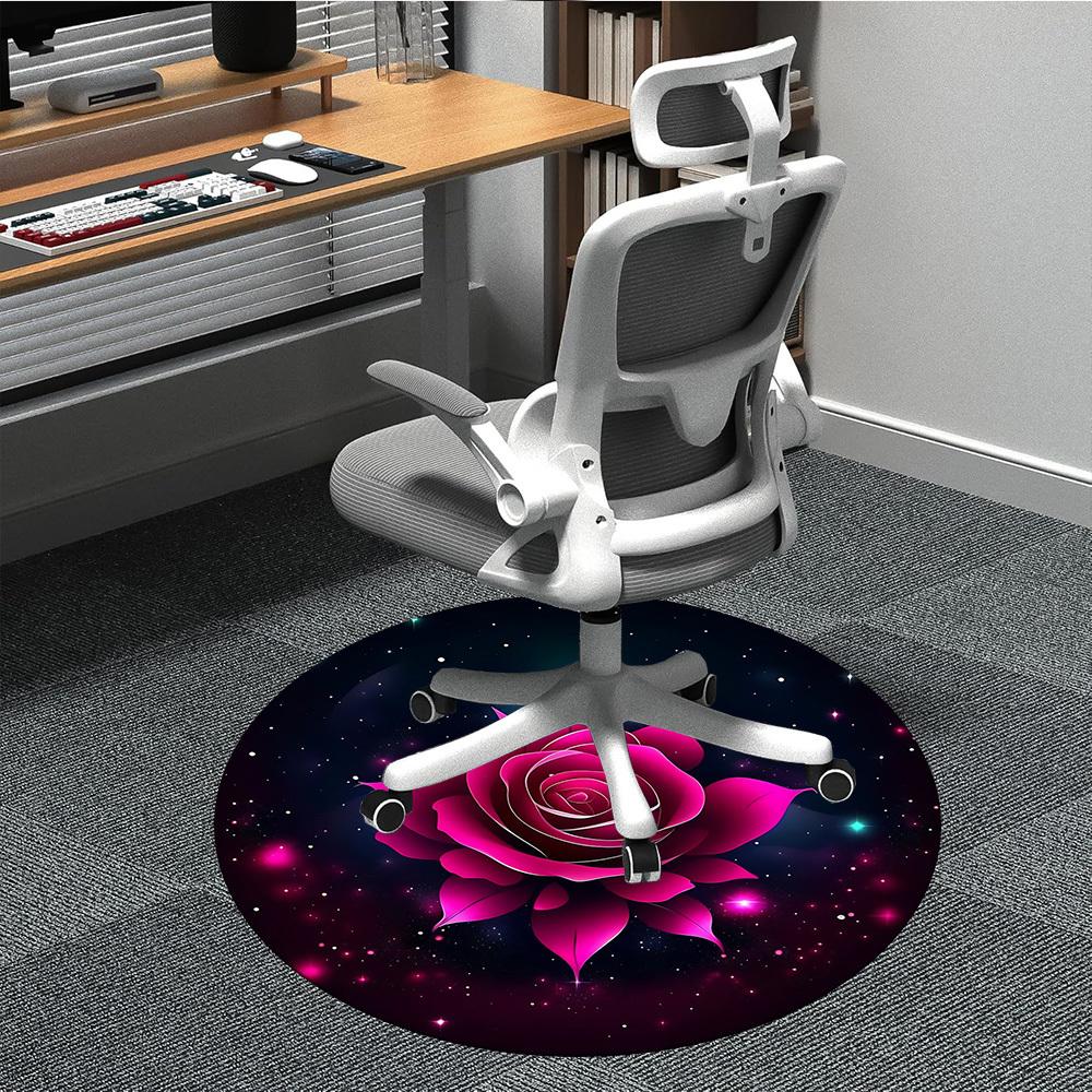 1pc Galactic Rose Office Round Rug, Carpet for Office, Gaming, Lightweight Round Floor Mat yy260208003