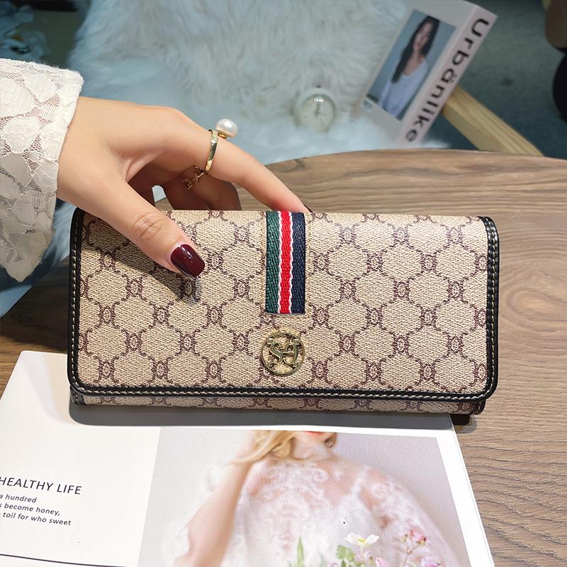 Echtes Leder Damen Geldbörsen Lange Geldbörse Triumphbogen Damen Geldbörse Mit Streifenband Hohe Kapazität Rindsleder Clutch